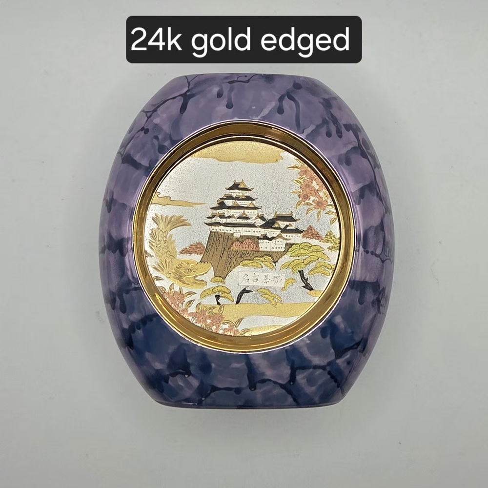 The Art Of Chokin Vase 24k Gold Edged Marbled Purple Blue